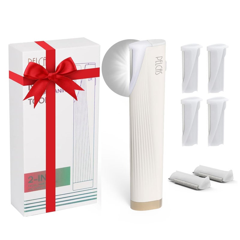 PELCAS Electric Dermaplaning Tool for Face with LED Light, Mini Facial Dermaplaning Razor Kit, Painless 3 Speeds Facial Peach Fuzz & Hair Removal at Home for Women with 6 Blades Off White - Image 1